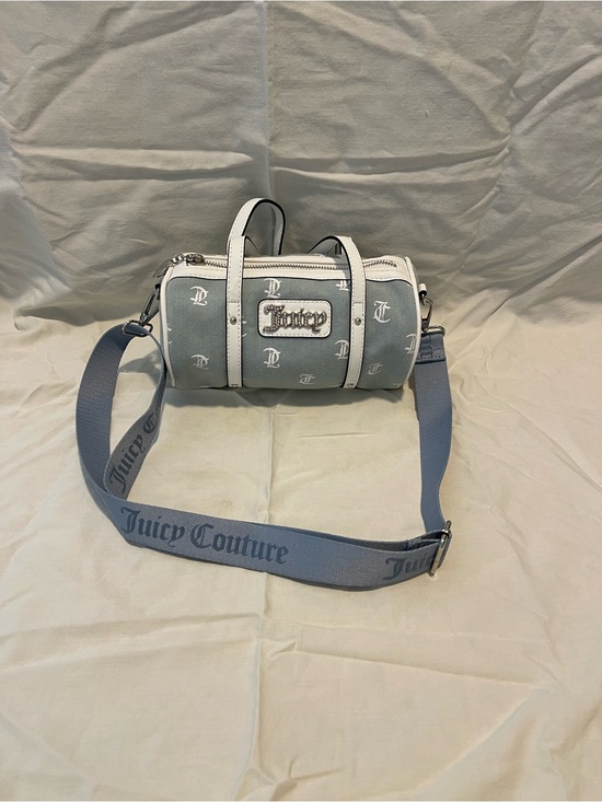 Juicy Couture Handbags - Juicy Couture Light Gray Barrel Duffel with White Trim and Navy Strap